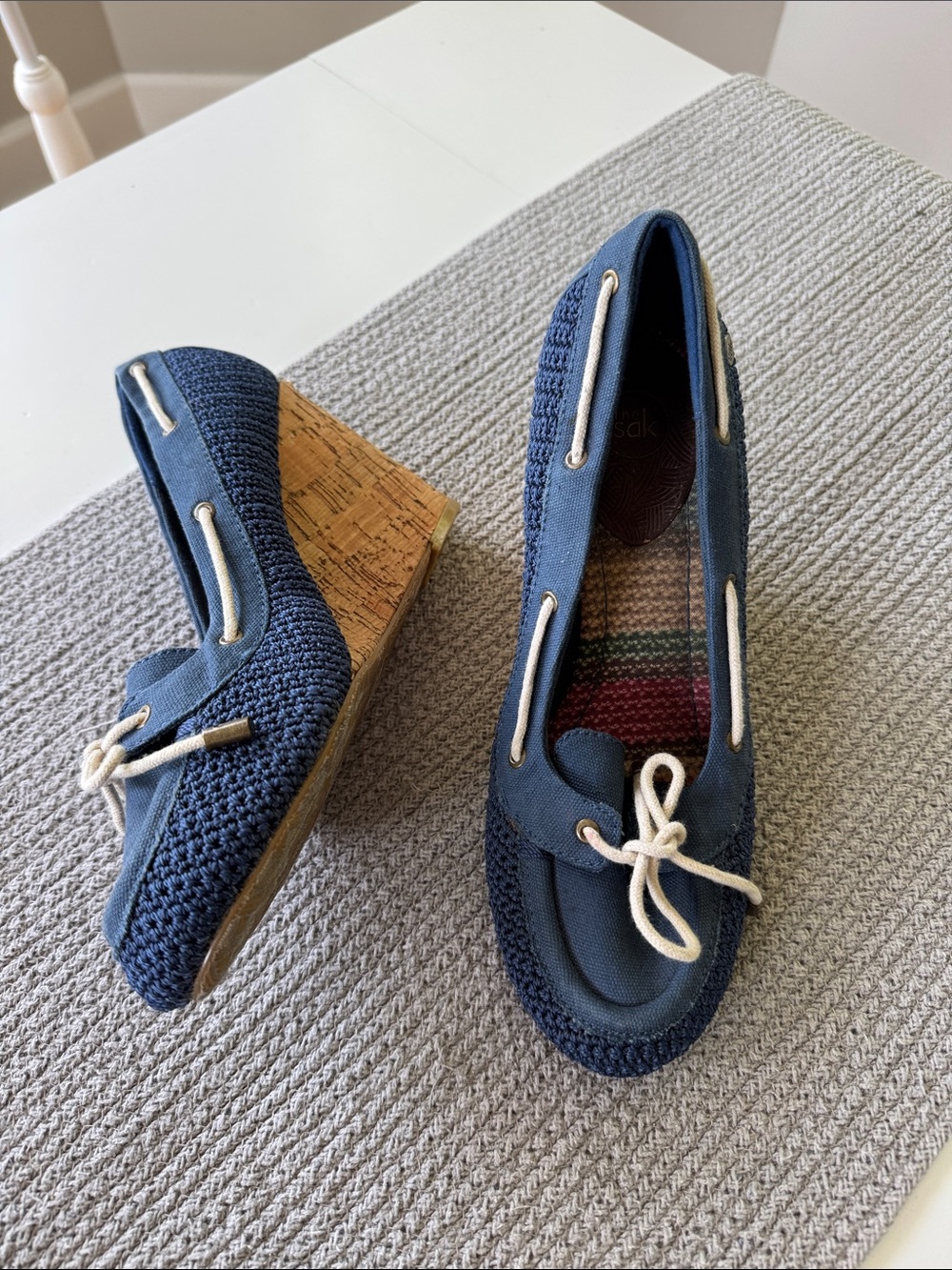 The Sak Navy Canvas Wedge Boat Shoes with Rope Laces - Picture 2 of 7